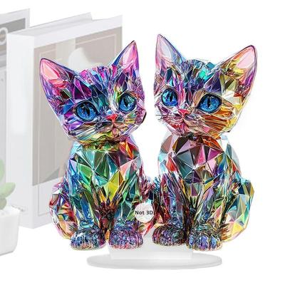 Colorful Cat Figurine Colorful Cat Miniature Ornaments 2D Acrylic Cat Sculptures Home Decor Color Animal Sculpture For Cat