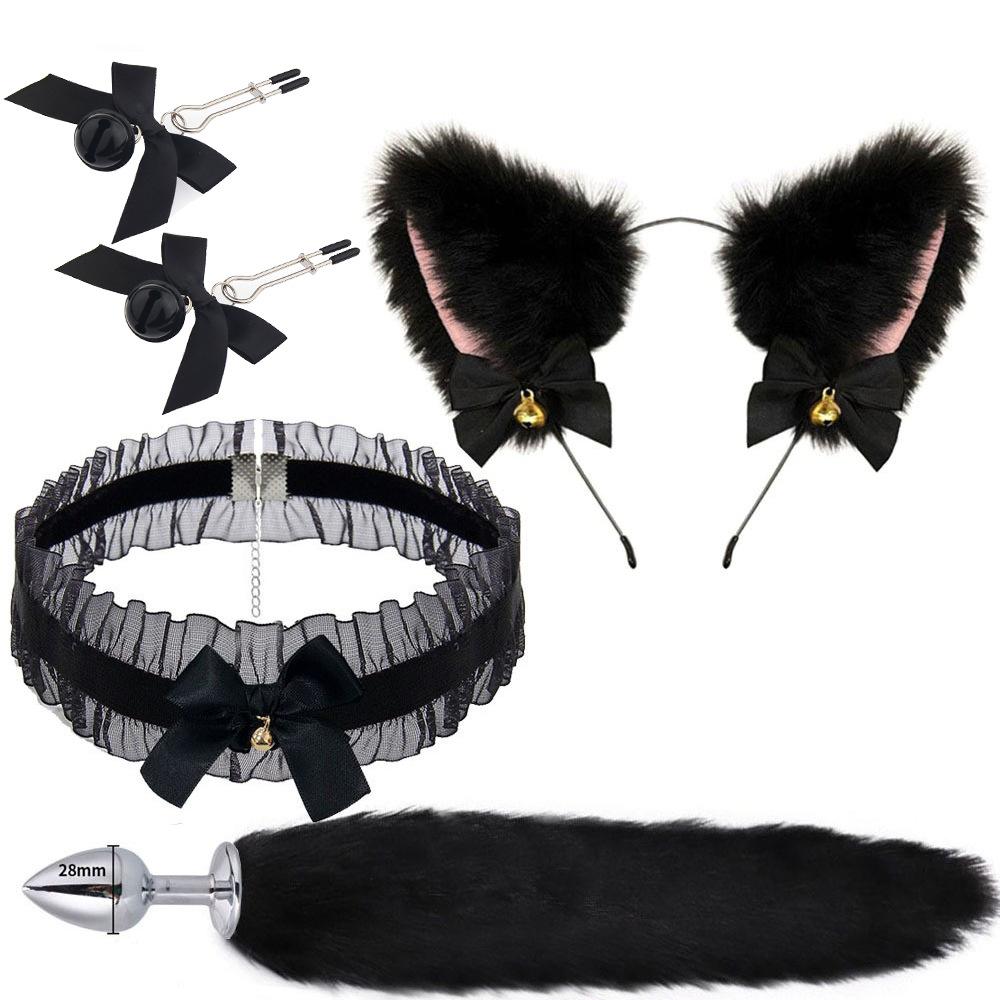 Fox Anal Plug Fox Tail Bow Butt Plug Cute Bow-Knot Soft Cat Ears Headbands Erotic Cosplay Accessories Nipple Clamps SM Sex Toys