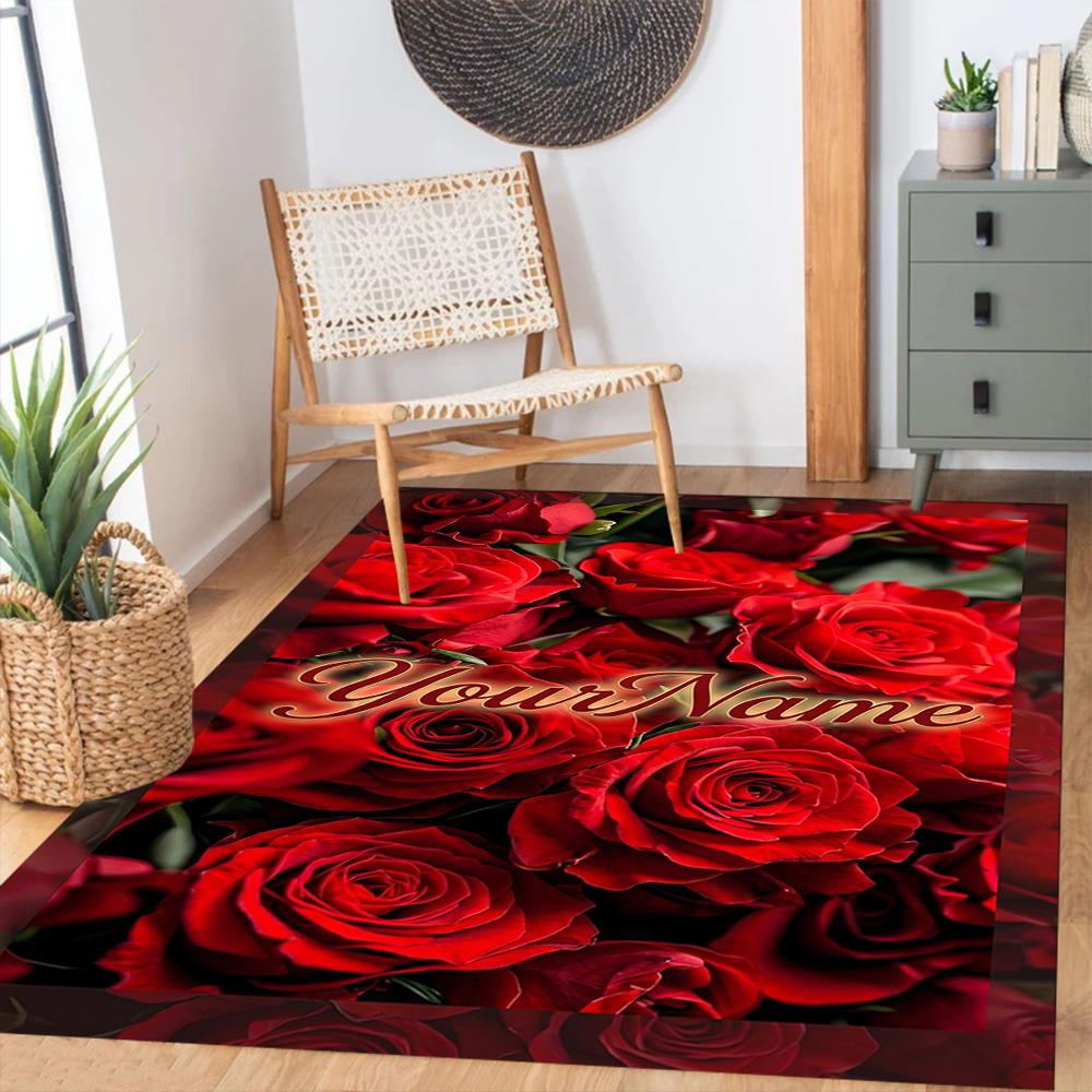 Rose Personalized Text Floor Rug Office Rug Suitable for Dining Room Hallway Kitchen Decorate Room Anti-slip Rug Decorate Offices Gift for Festivals