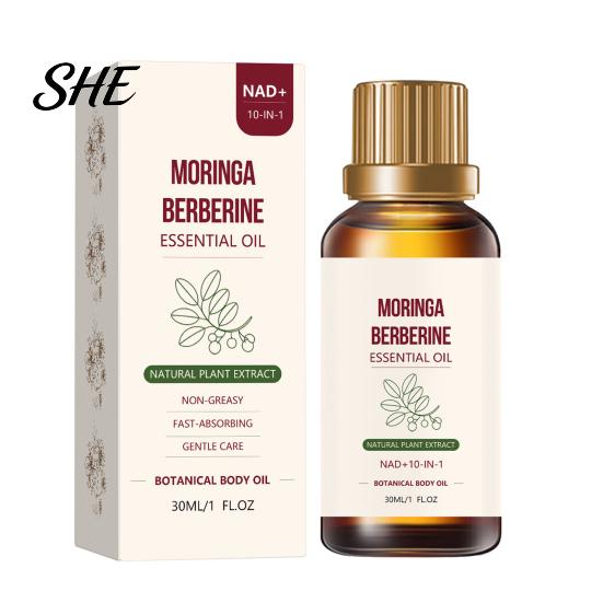 Dull Skin Body Oil 30ML Moringa Berberine Essential Oil, Fast Absorbing Non-Greasy Botanical Anti-aging Hydrating Plant Extract Care for Belly, Waist, 30ML
