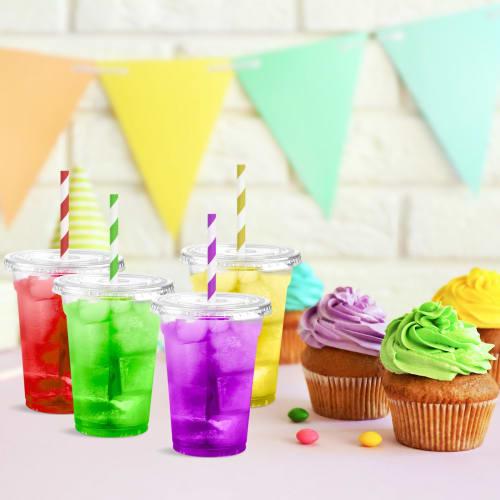 Eupako 9 oz. Plastic Cups with Lids, 100-Pack Disposable Clear Cups with Lids, for Cold Drinks, Parfaits, and Smoothies