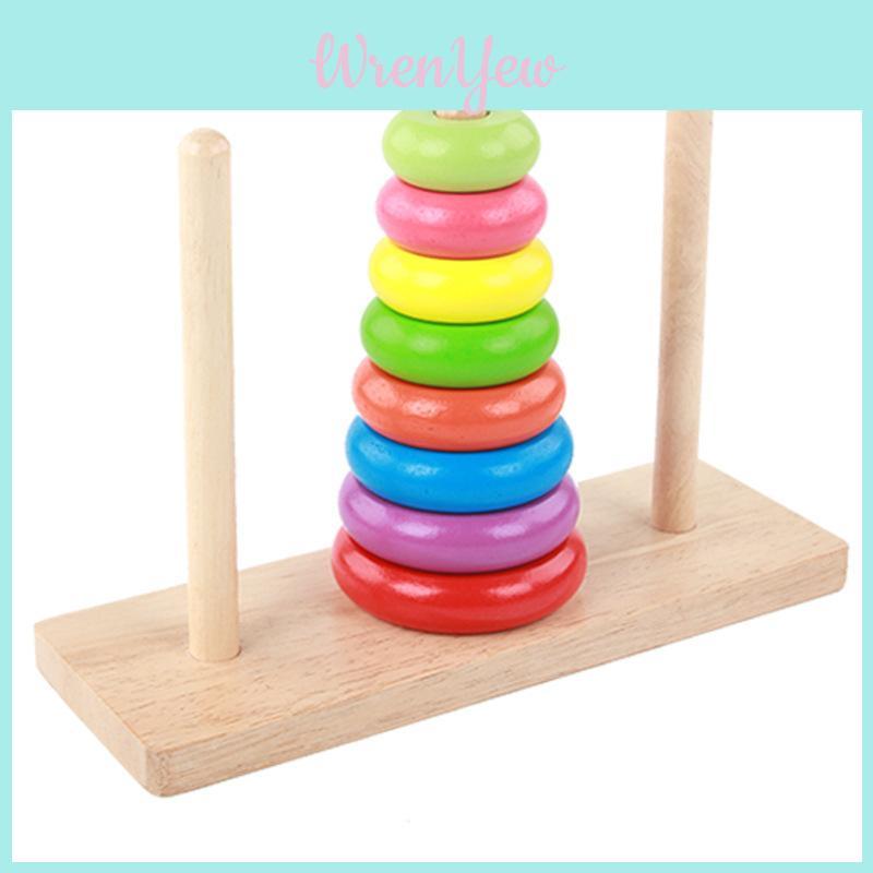 Wooden Toy Tower Of Hanoi Puzzle With Rainbow Rings For Kids Educational Play