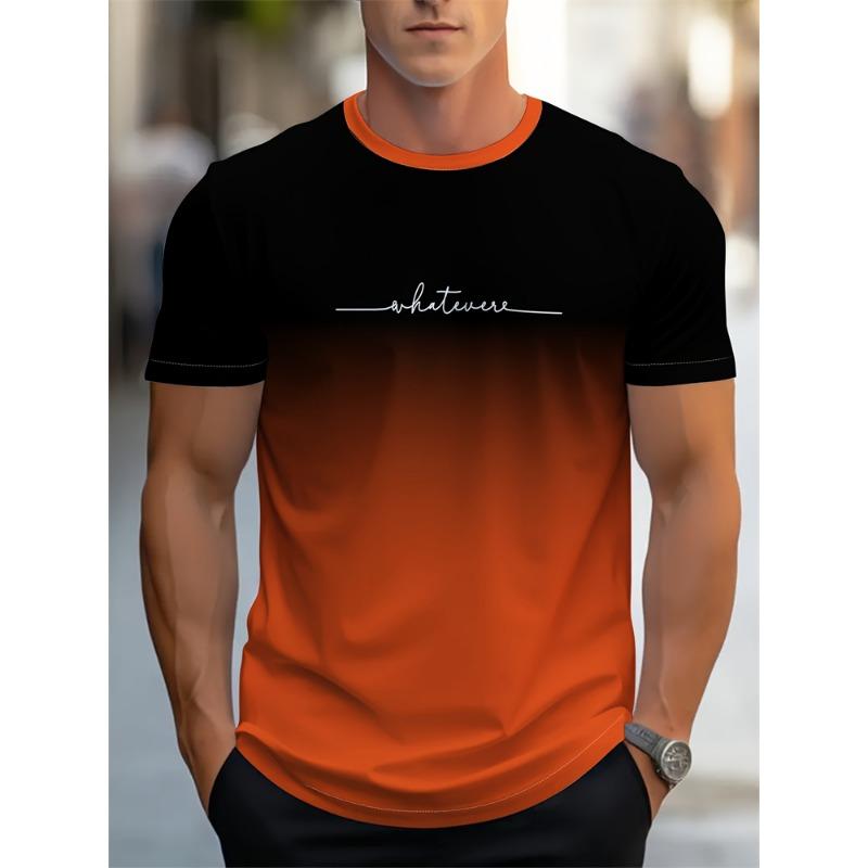 Men's Summer Letter Pattern Printed T-Shirt Men's Breathable Comfortable Simple Round Neck T-Shirt Outdoor Sports Casual Top