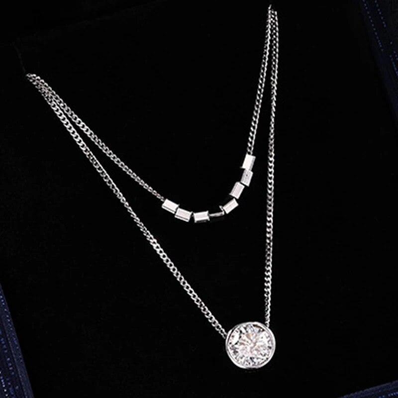 D Color Vvs1 6.5mm S925 Sterling Silver Bubble Moissanite Necklace for Women Bilayer Simple Pendant Jewelry Christmas Gift GRA