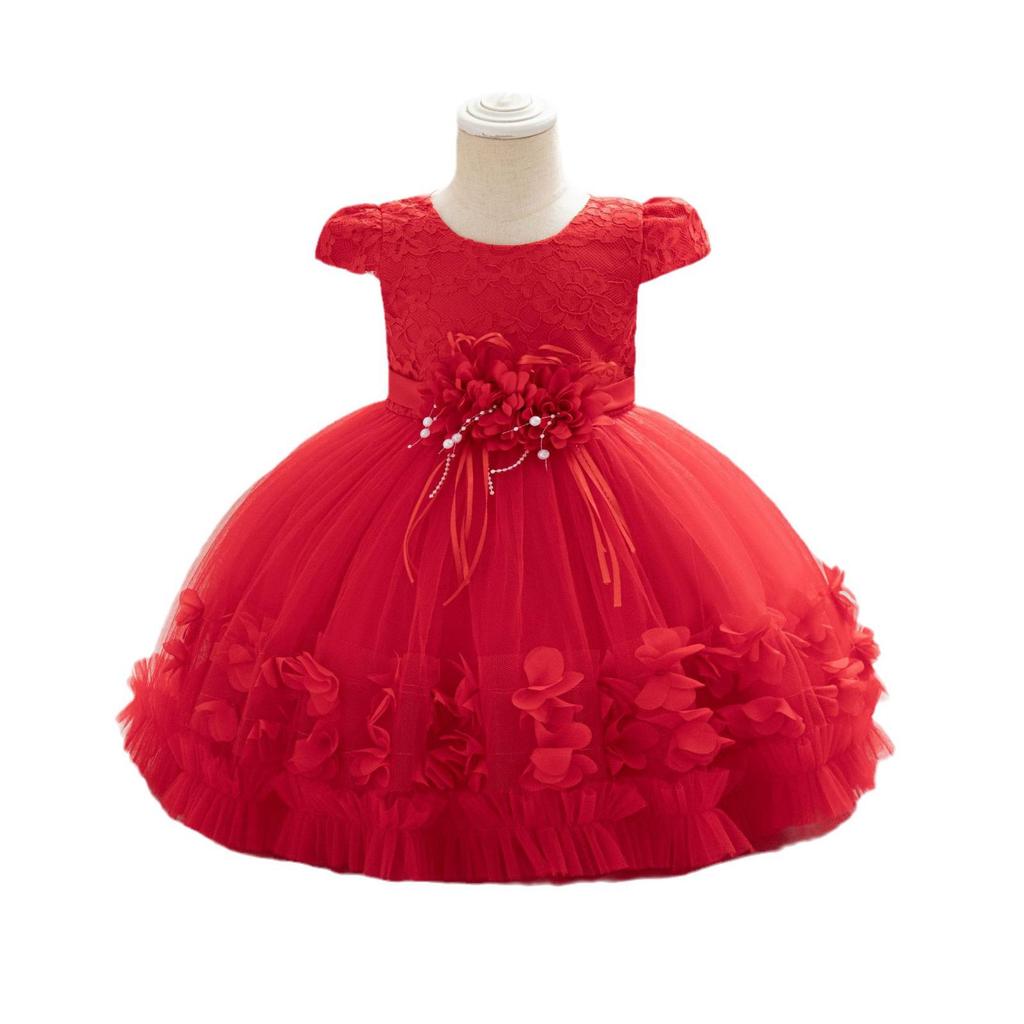 2024 High-Quality Girls' Princess Birthday and Evening Gown with Flowers