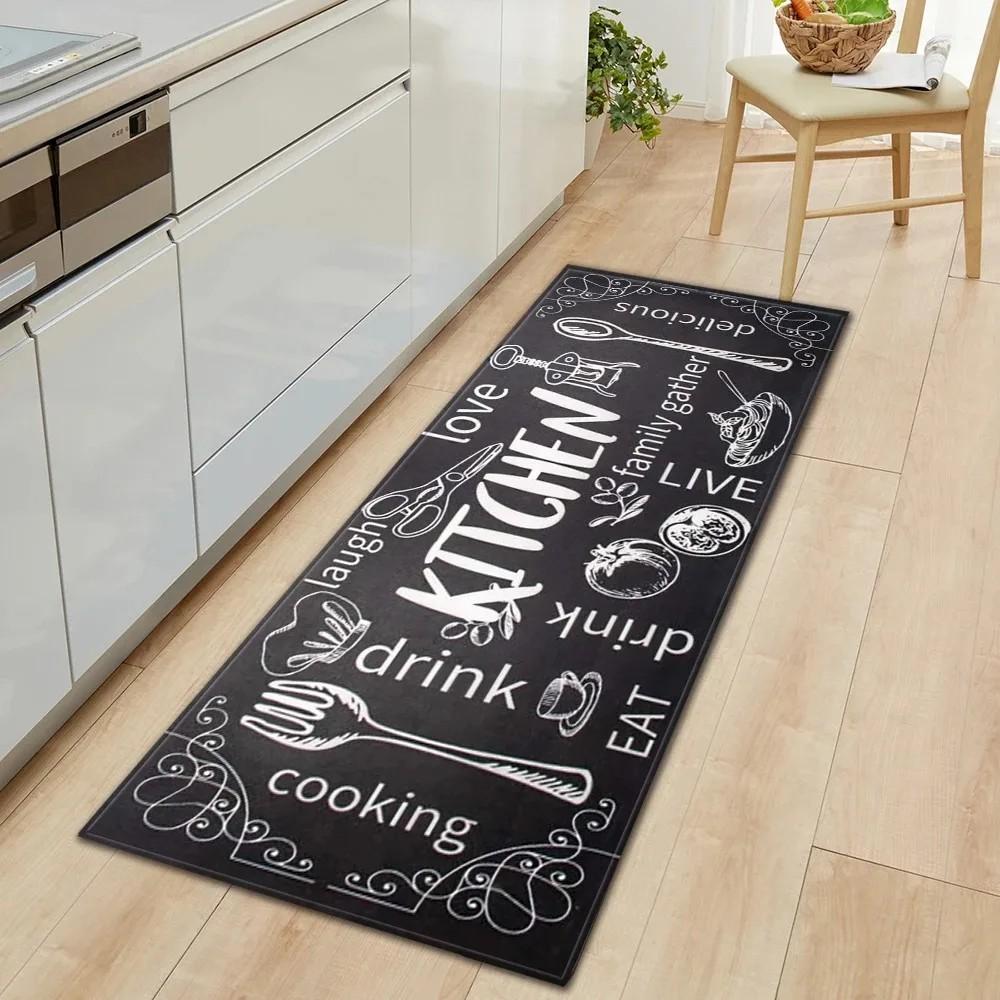 Retro Wood Grain Kitchen Slogan, Long Carpet, Anti-Slip And Washable Floor Mat, Kitchen, Laundry Room, Home Decoration