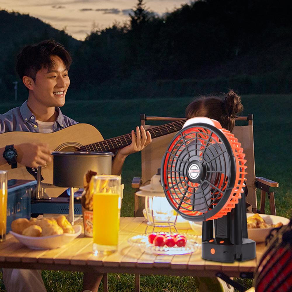 2 In 1 Camping Fan with LED Light Multifunctional Tent Ceiling Fan Rechargeable Tripod Fan Support