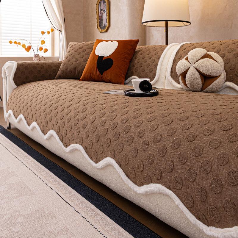 Plush Sofa Cushion French Autumn and Winter New Style Thick Cushion Premium Feeling Fixed Non Slip One-piece Cover Cloth Towel