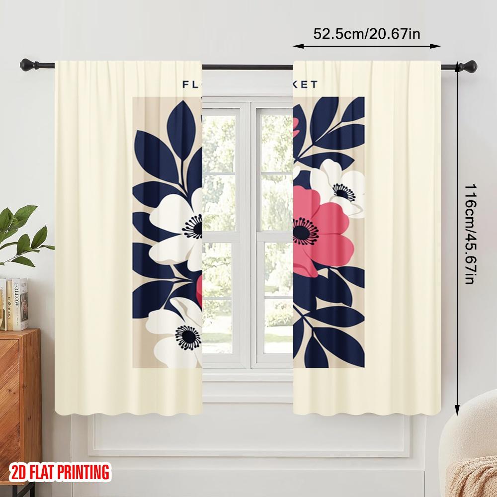 2pcs 2D Flat Printing Window Curtains Floral Market Tokio Polyester Without Electricity Festive Holiday Perfect for Festive Wall