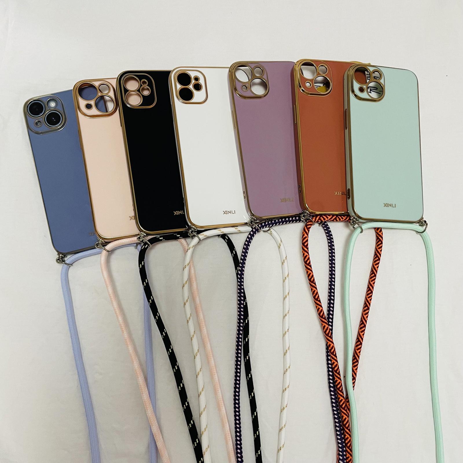 Case For Phone Yulin-003 Men's Green Crossbody Lanyard Cord Plating Soft Case For Xiaomi Redmi Note 13 12 11 10 Pro 4G 5G 12C Note 9S 8 7 A1 K60 K20 Strap Back Cover