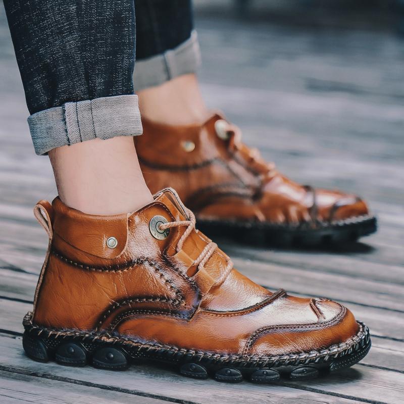 New Autumn Handmade Leather Plus Size 48 Men Boots Outdoor Design Sneakers Man Breathable Casual Leather Shoes Men Ankle Boots