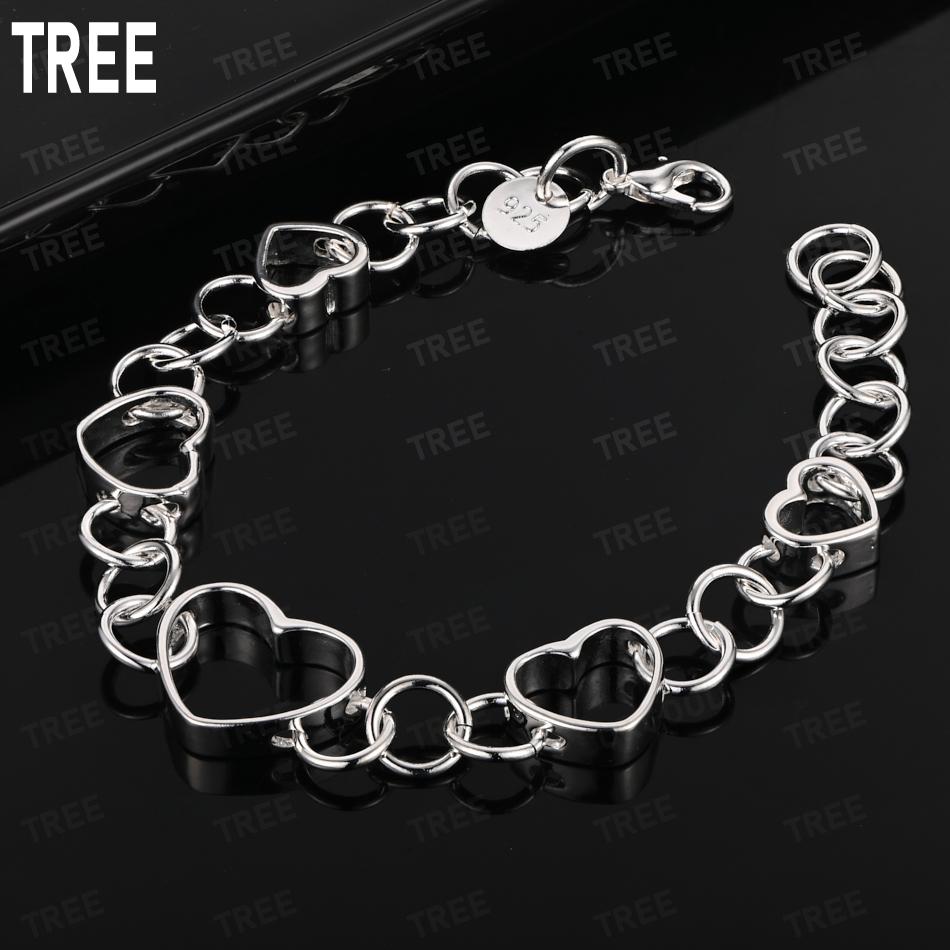 925 Sterling Silver Hollow Love Side Chain Romantic Bracelet Gift Jewelry