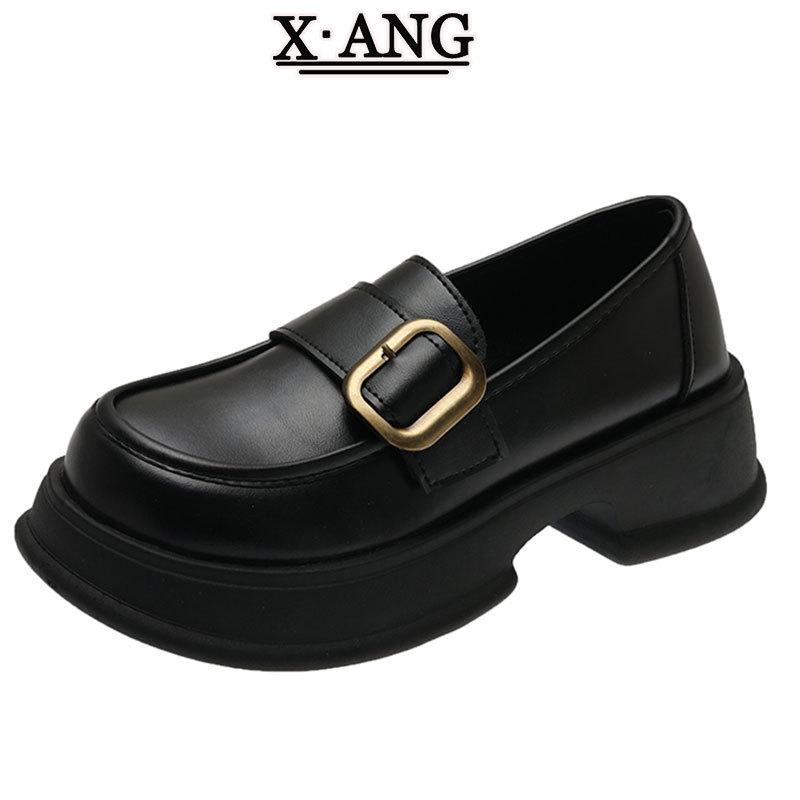 

Leather loafers women s shoes 2025 spring new one-pedal single shoes platform Mary Jane shoes British small leather shoes 35