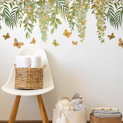 Watercolor Fresh Vine and Butterfly Living Room and Bedroom Background Wall Decoration Stickers