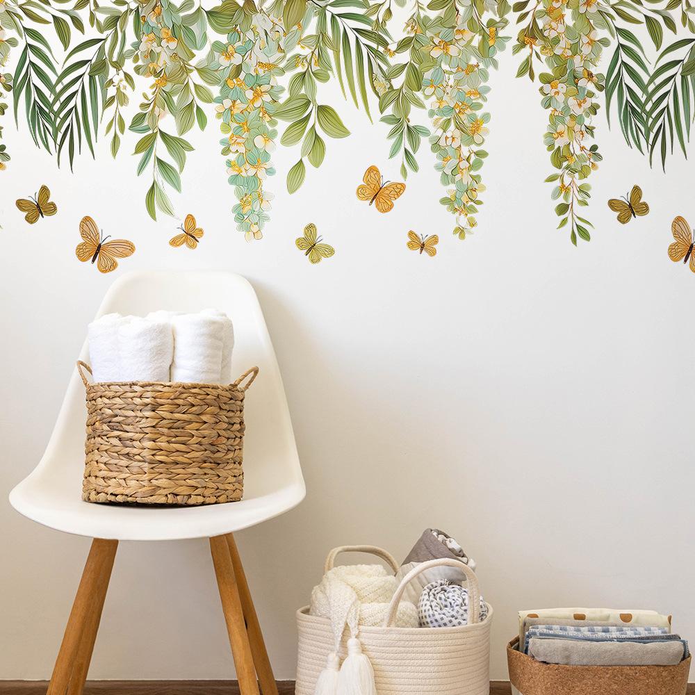 Watercolor Fresh Vine and Butterfly Living Room and Bedroom Background Wall Decoration Stickers