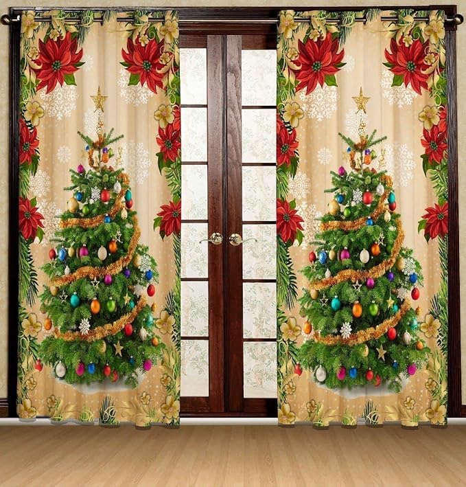 Christmas Curtains Winter Holiday Santa Claus Window Treatments Living Room Kids Xmas Home Drapes Darkening Made Of Polyester Great Treatment