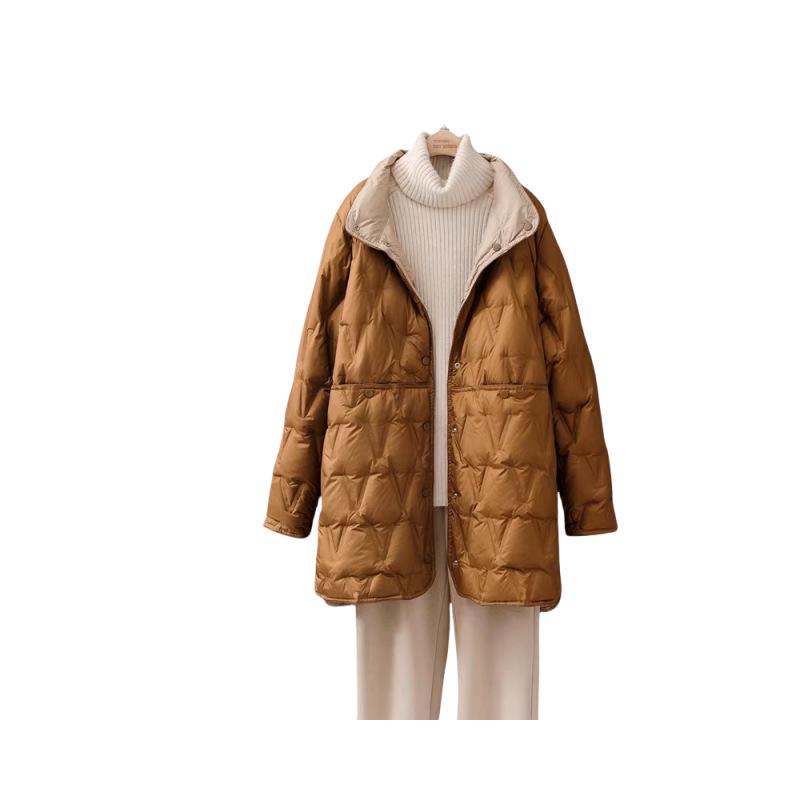 Women's Reversible Lightweight Mid-Length Down Jacket - Plus Size, Double-Sided Wear