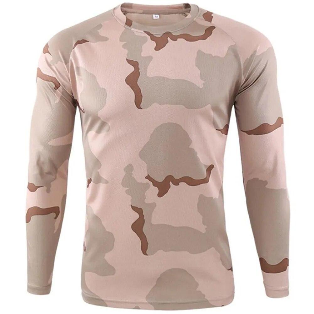 Langarm-Camouflage-T-Shirt im Freien, schnell trocknend, Wandern, militärische taktische T-Shirts, Herren-Jagd- und Camping-Shirts, Markenkleidung