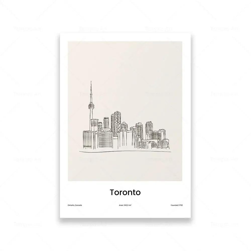 Modern Minimalist City Skyline Wall Art New York Toronto HD Canvas Print Poster for Living Room Bedroom Decor