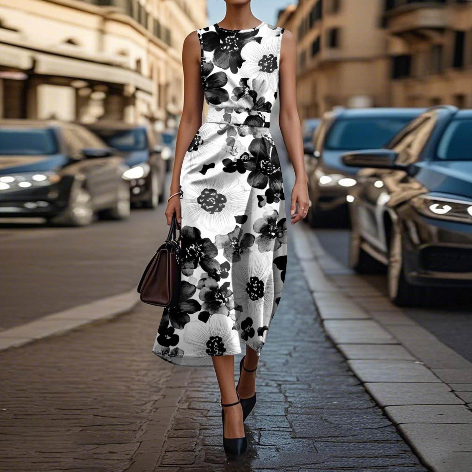 

Платье без рукавов в стиле бохо для женщин, повседневное, свободного кроя, летнее, сарафанное, с принтом XXL чёрный