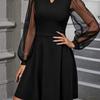 Plus Size Mesh Panel A-line Dress with Long Sleeves