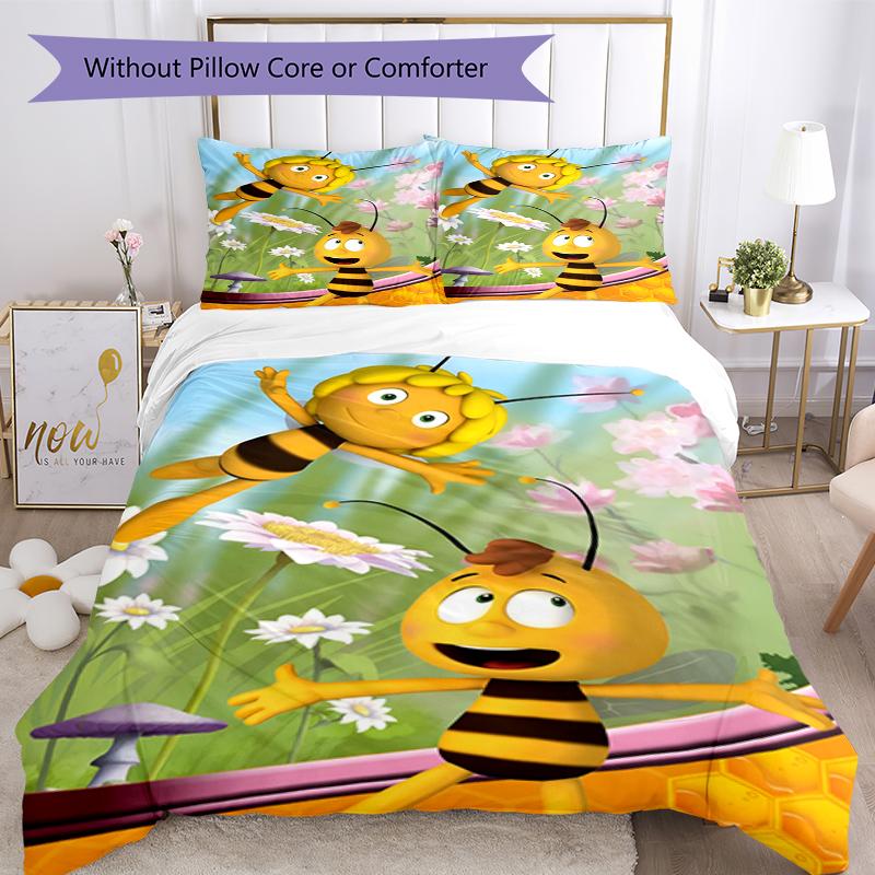 3pcs maya the bee Bedding Set Duvet Cover Closure Includes 1 Duvet Cover & 2 Pillowcases, Soft and Comfortable for All Seasons.