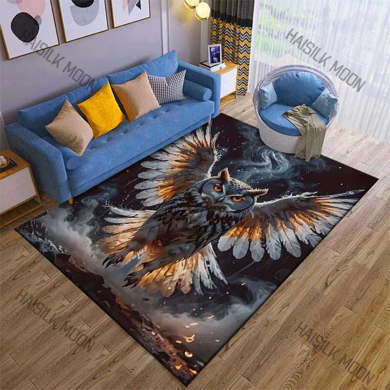 1PC Mystic owl spreading fiery wings Carpet for Living Room Bedroom Sofa Home Decor Rus Non-slip Floor Mat Luxury Gift