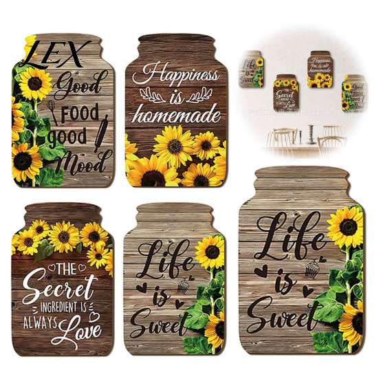 Farmhouse Home Decorations Mason Jar Shape Wall Decoration, Wooden Art with Sunflower Print, Indoor Decoration Pieces Retro Rustic Hanging Decor