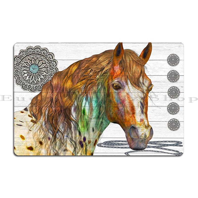 Appaloosa Horse On Map Guardian of the Pass Western Horse On Shiplap A Metal Designing Pub Wall Plaque Cave Pub Tin Sign Posters