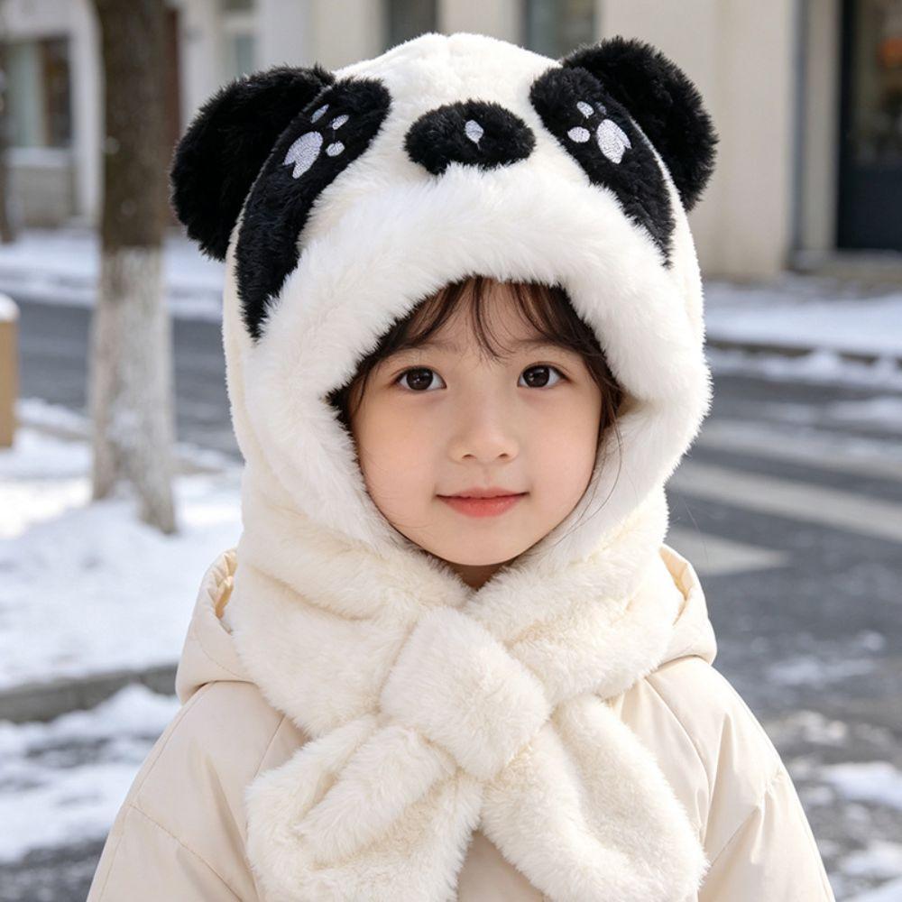 Thickened Children's Hooded Scarf Windproof Hat Scarf Cute Winter Kids Plush Hat Winter