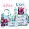 4 Stück/Set Cartoon Dämonenjäger Bedruckter Rucksack Handtasche Federmäppchen mit 750 ml Wasserflasche für Teenager Junge Mädchen Große Kapazität Schultasche