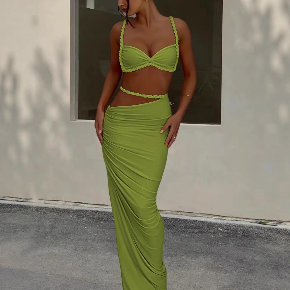 Damen Sexy Rückenfreier Neckholder Badeanzug & Bodycon Midi Rock Set