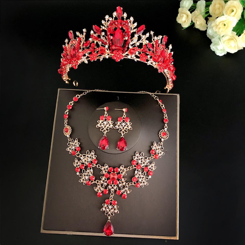 Bridal Jewelry Three Piece Set Wedding Crown Tiara Necklace Earrings Korean Super Fairy Wedding Dress Accessories