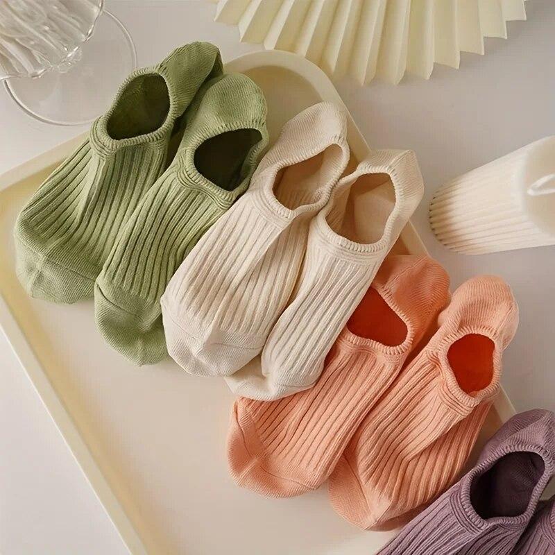 5 Pairs Colorful Ribbed Short Socks, Comfy & Breathable Elastic Ankle Socks, Women'S Stockings & Hosiery