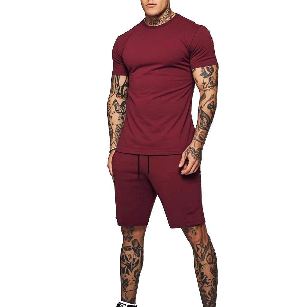 Men's Summer Quick-Dry T-shirt & Shorts Set - Solid Color Activewear for Running and Fitness