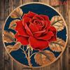 Vintage Metal Wall Art Red Rose 8x8 Inch Round Aluminum Sign Retro Golden Leaf Dark Blue Home Decor Flat Single Piece