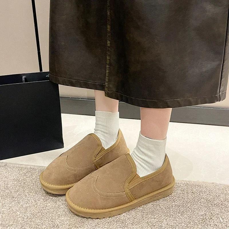 Fashion Round Toe Shoes for Woman Elegant With Low Heels Fashion 2024 Women's Snow Boots Plush on Offer Large Size Warm New Rock Gyaru