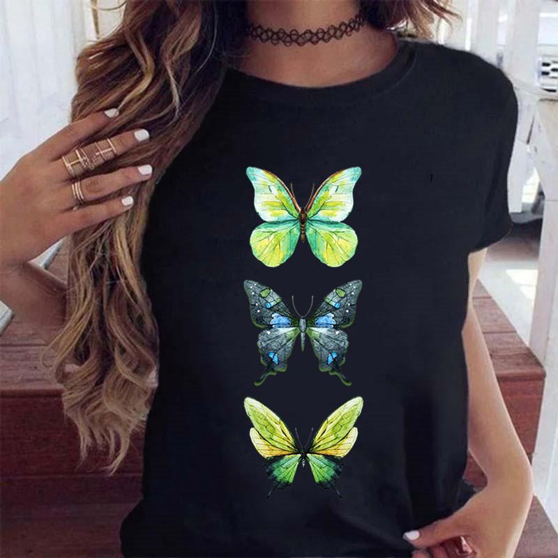 Women's Butterfly Tree Printed Harajuku Summer T-shirt Casual Round Neck Short Sleeve Top T-shirt Fashion Versatile Clothing
