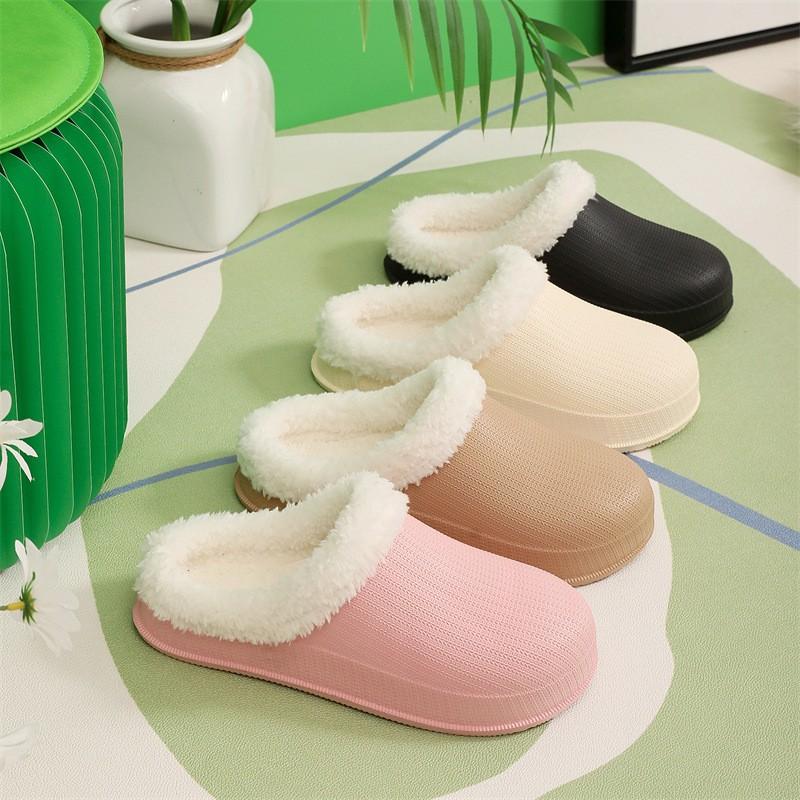 Fashion Crestar Winter Plush Slipper For Women Indoor Waterproof Keep Warm Fur Cotton Slippers Couple Soft Casual House Flat Slippers