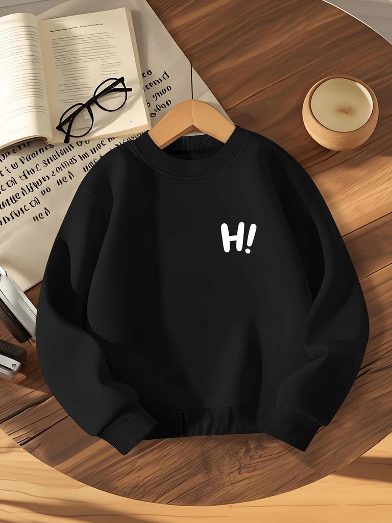 Casual sweatshirts for boys and girls; a versatileeveryday autumn/winter crew-neck top for boys featuring a simple letter print.
