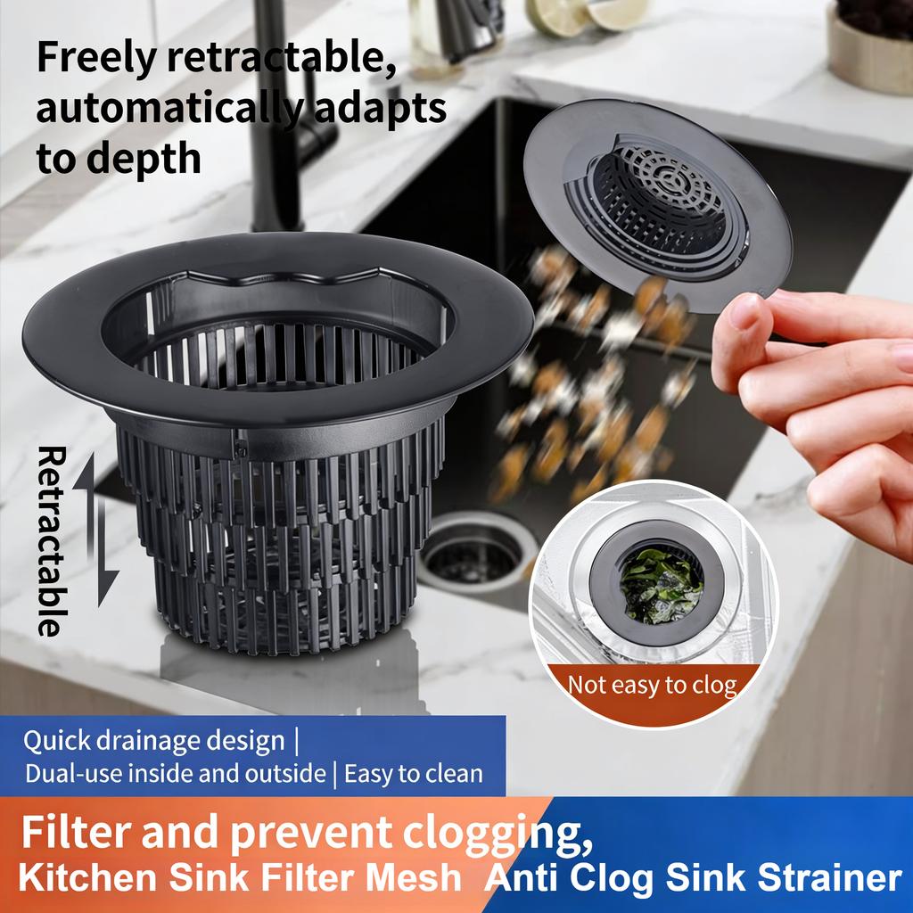 Anti Clog Sink Strainer Household Kitchen Sink Filter Mesh Sink Strainer Filter Drain Trap Durable Retractable Waste Screen