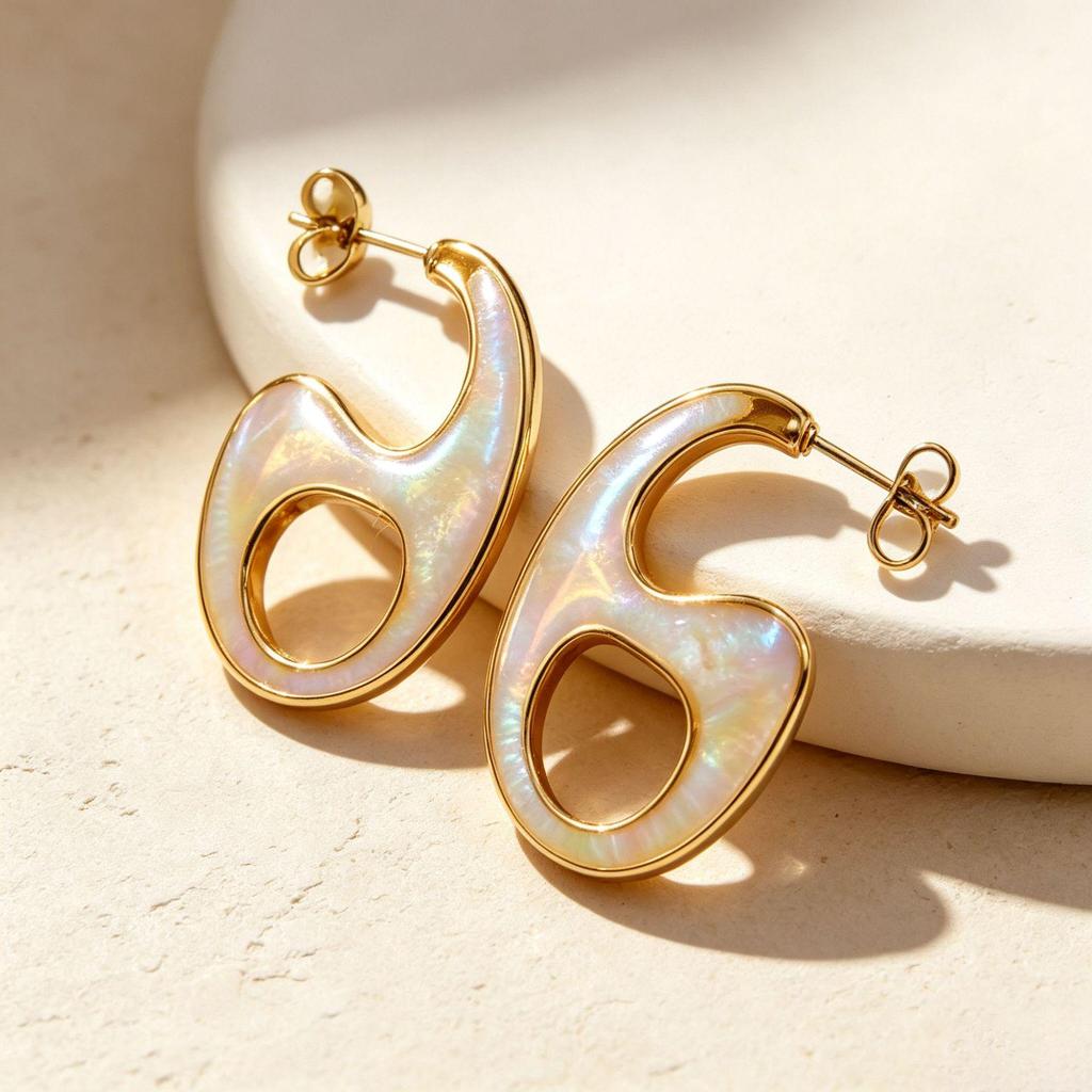 European & American Design Light Luxury Irregular Enamel Dangle Earrings - Stainless Steel High-End Personality Earring