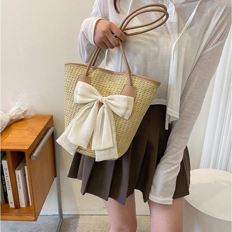 Newest Women Straw Handbags Fashion Holiday Totes Lovely Bow Shoulder Bags Fashion Beach Bags 3 Colors Drop Shipping