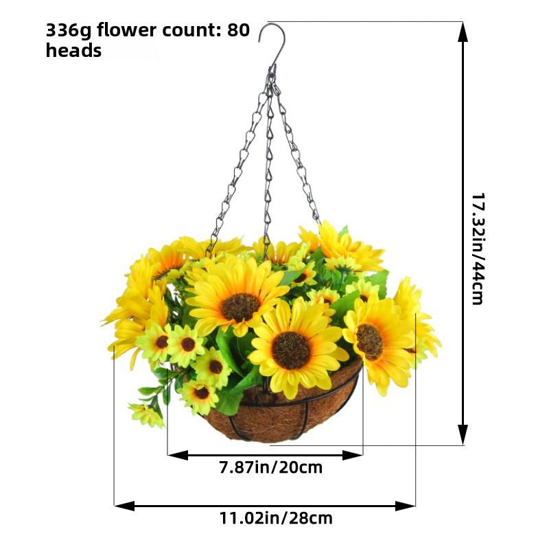 Artificial Flower Hanging Basket with Bow-shaped Decoration, Iron-wrought Hanging Pot for Green Plants, High-quality Artificial Flowers