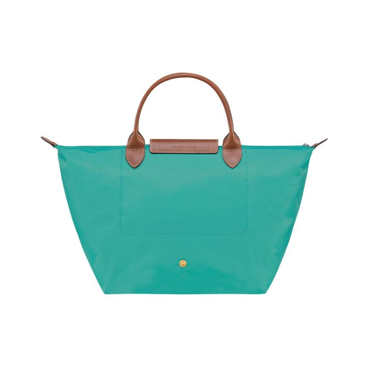 New LONGCHAMP Le Pliage Cow Leather Trim Dumpling Bag Handbag Medium Women's Blue 1623089P70