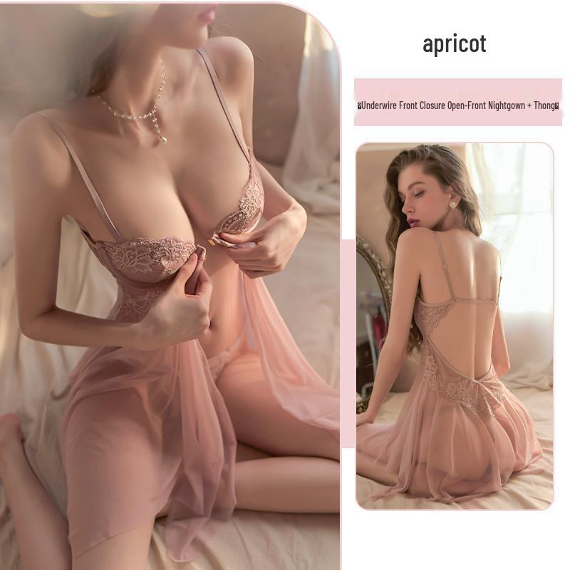 Atmosphere Luxury Lace Nightgown with Underwire and Tie, Exuding Pure Desire and Elegance
