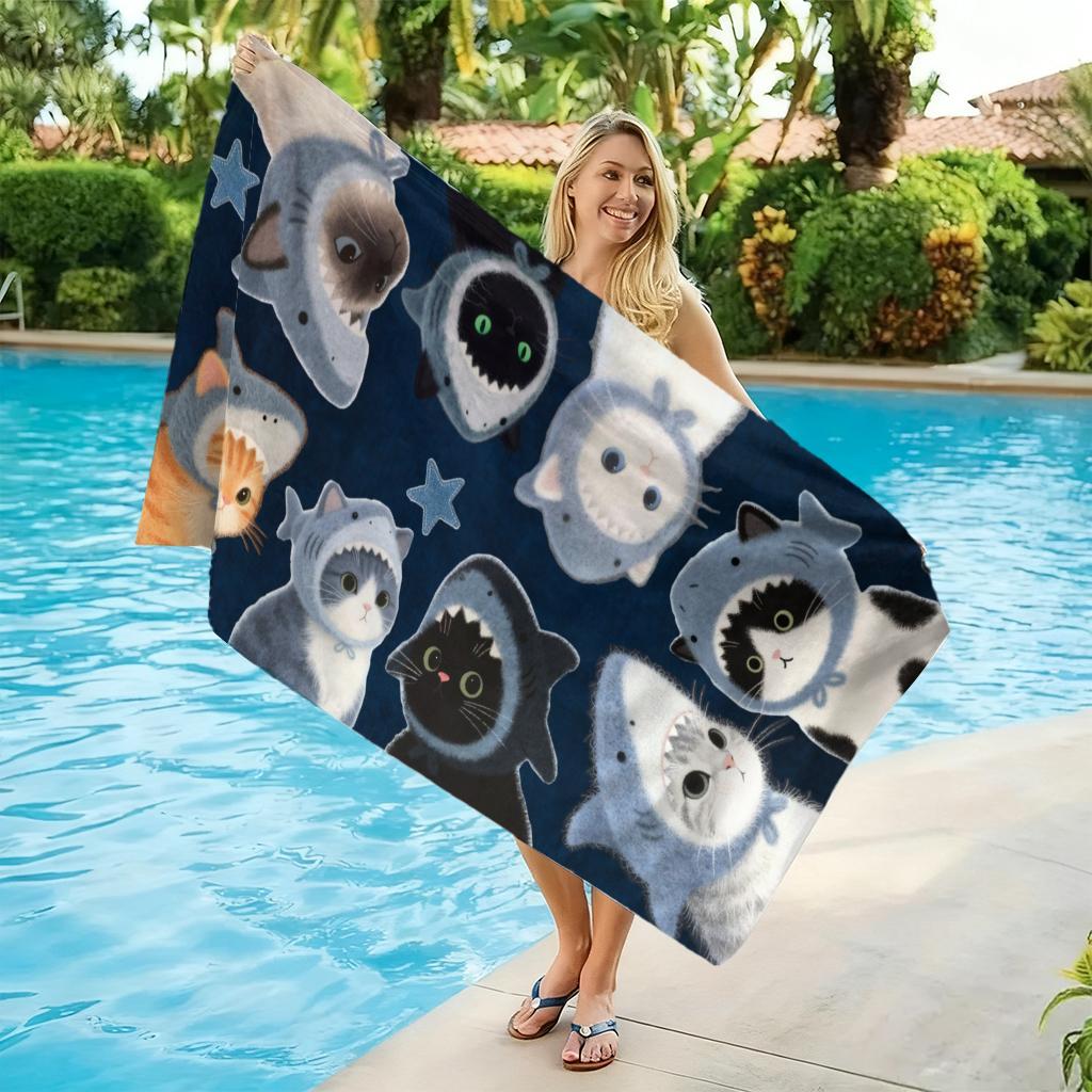 1Pc Cute Cats Beach Towel Large Quick-Drying Towel Suitable For Beach Yoga Pool Gym Sport Home Towel For Sand Free