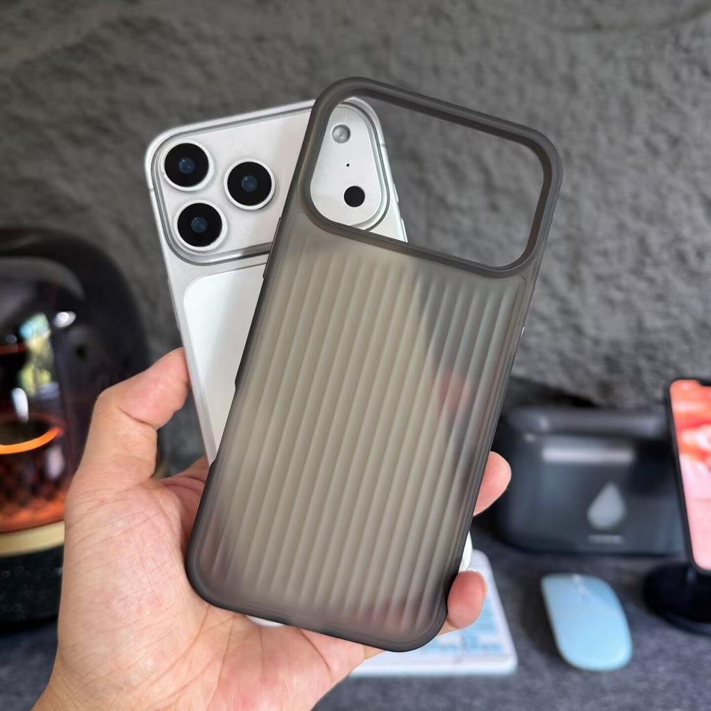 Stripe Corrugated Luggage Pattern Translucent Phone Case For 17 Air 16 15 14 13 12 Pro Max Frosted Shockproof Armor Cover