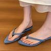 French vacation blue pointed flip-flops women's summer wear 2025 new suede with skirt beach sandals