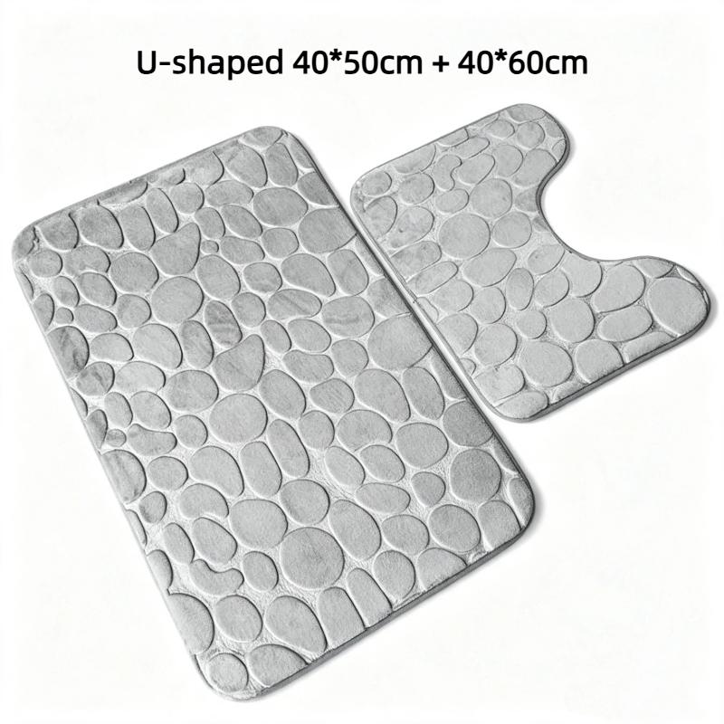 Non Slip Absorbent Bathroom Rug Set Grey Soft Pebble Design 1/2 Piece for Bathroom Toilet Front Floor Use